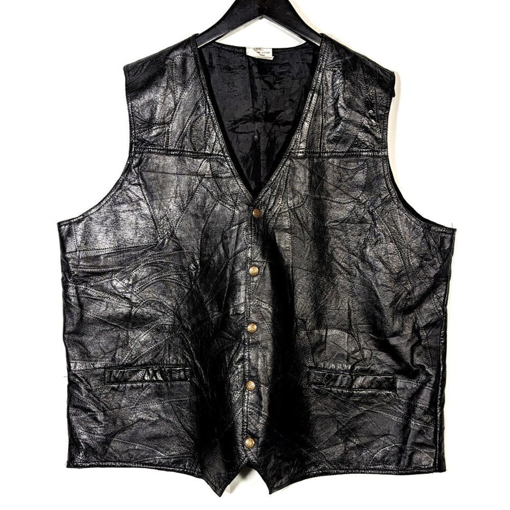 Vintage Napolene Leather Outfitters Men XXL 2XL Patchwork Biker Vest Snap Button